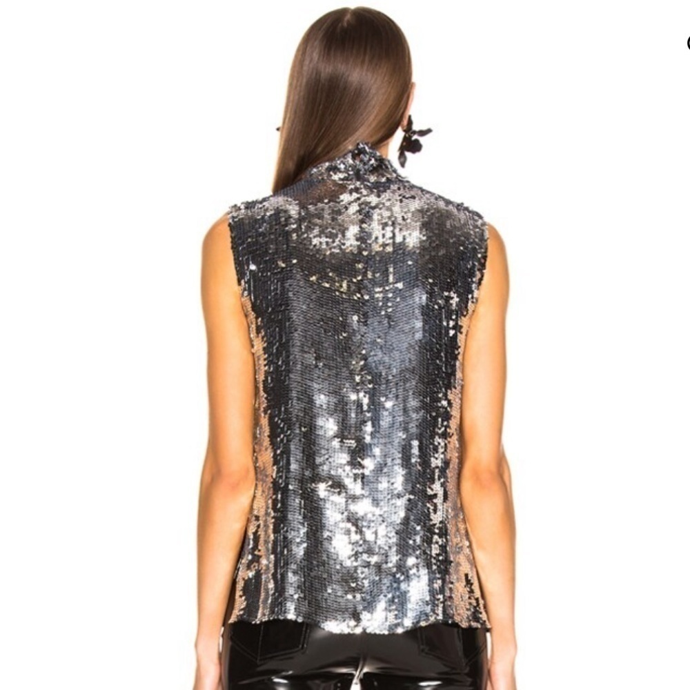 Tibi- NWT Silver Sequin Turtle Neck Shell Sleeveless Top - Picture 2 of 4